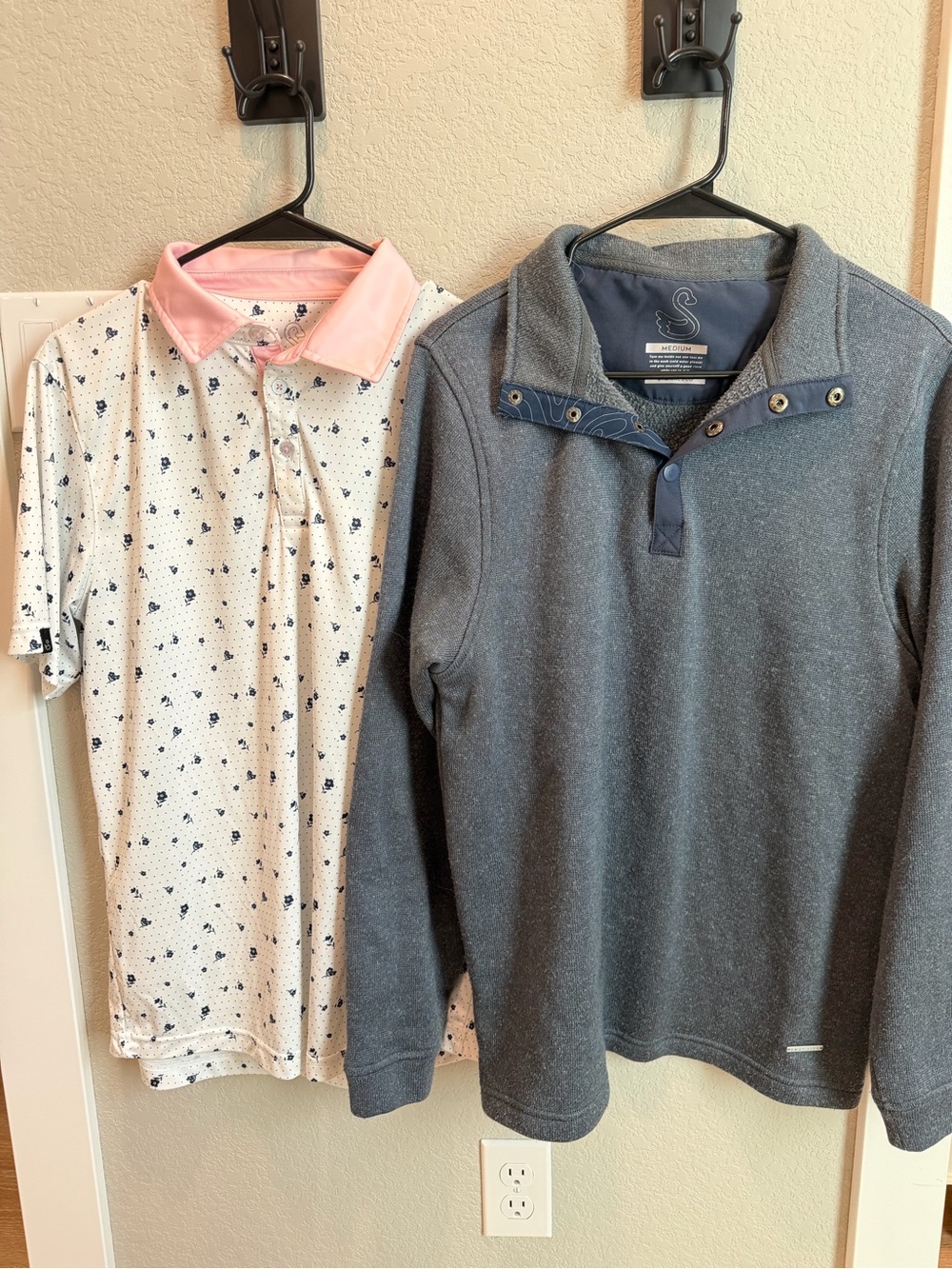 Swannies Pink Collared Polo with Navy flowers Motif and quarter snap sweatshirt